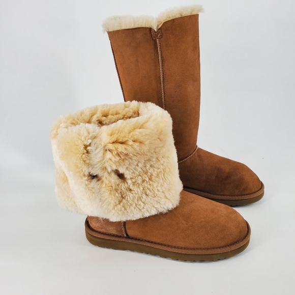 UGG Brown Winter Boots with Cream Fur - Picture 3 of 11
